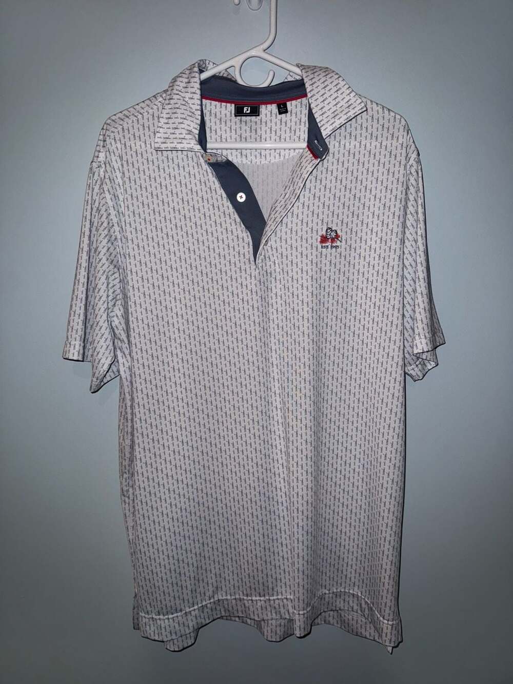 FootJoy FJ Men's Size Large Golf Polo Shirt White Patterned